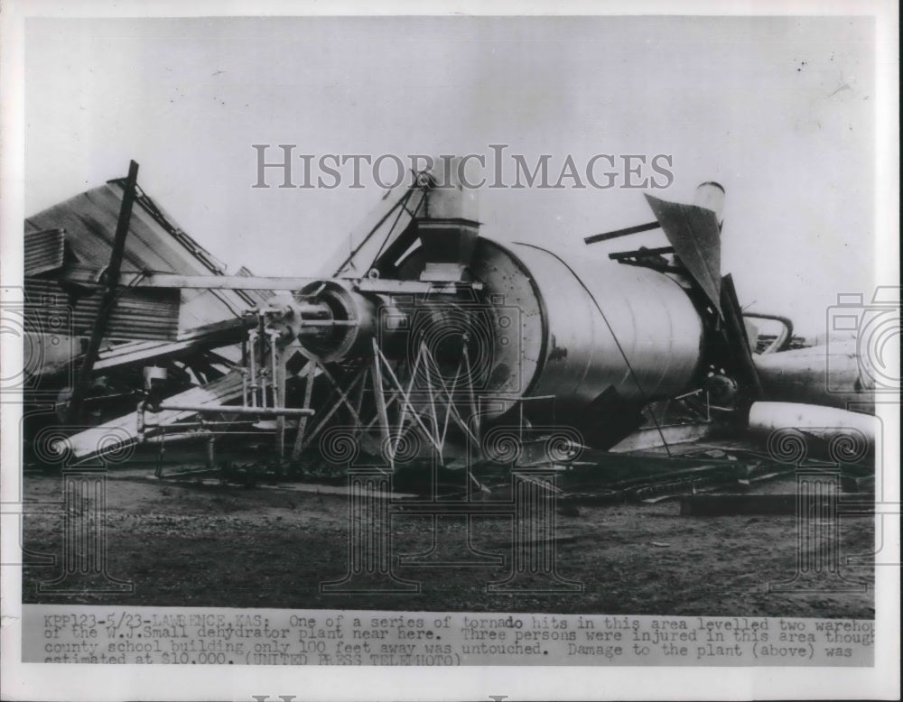 1952 Press Photo Wreckage From Tornado At WJ Small Plant In Lawrence Kansas