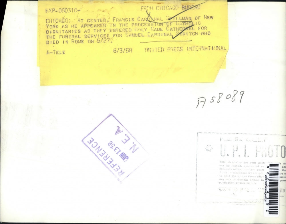 1958 Press Photol Francis Cardinal wSpellman as he leads funeral procession for