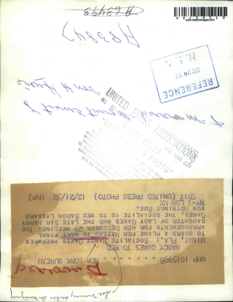 1952 Press Photo Nancy Oakes to wed She is the daughter of Lady Oakes and the