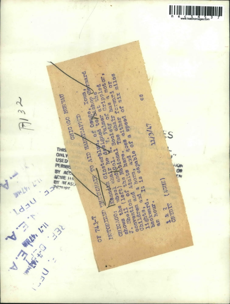 1947 Press Photo Chicago, Ken Ginsterblum & wheelchair he designed