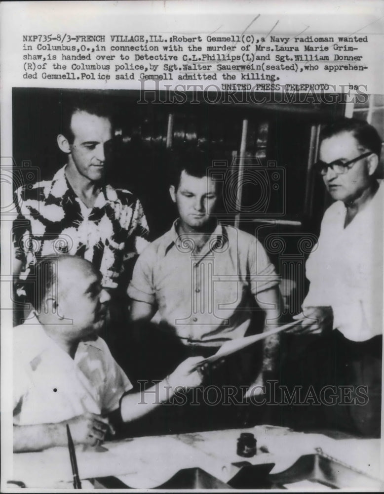 1952 Press Photo French Village, Ill.Rbt Gemmell in Det CL Phillips custody