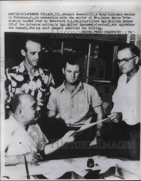 1952 Press Photo French Village, Ill.Rbt Gemmell in Det CL Phillips custody