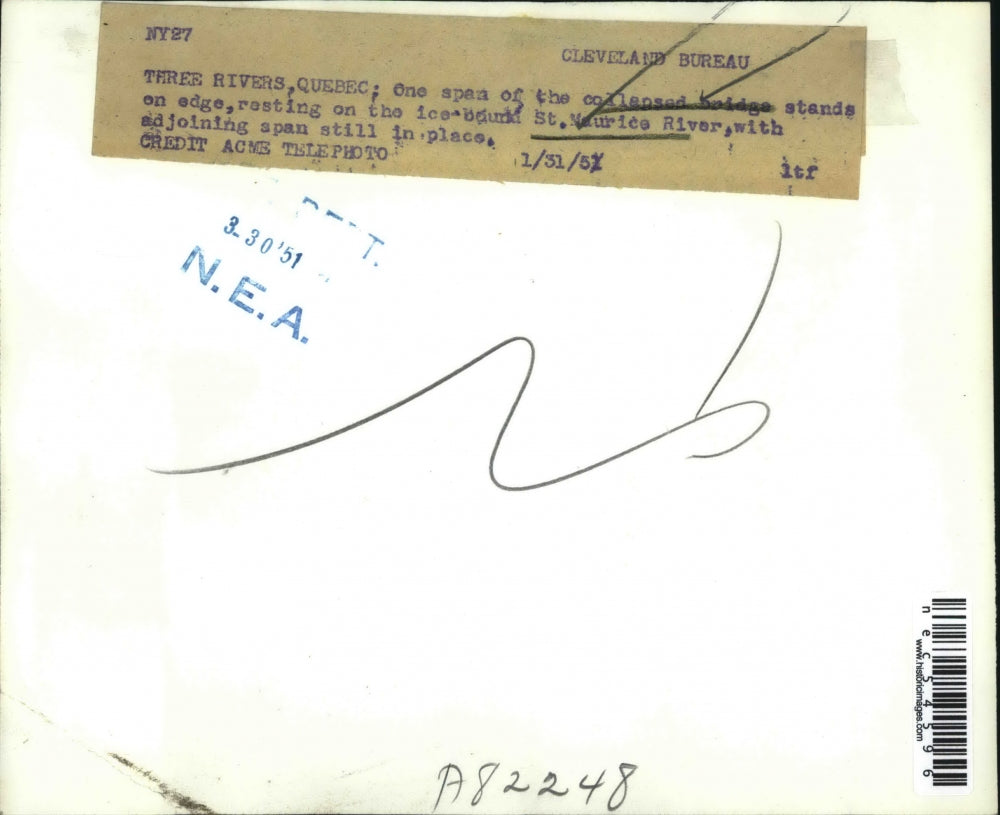 1951 Press Photo Collapsed Bridge St Maurice River