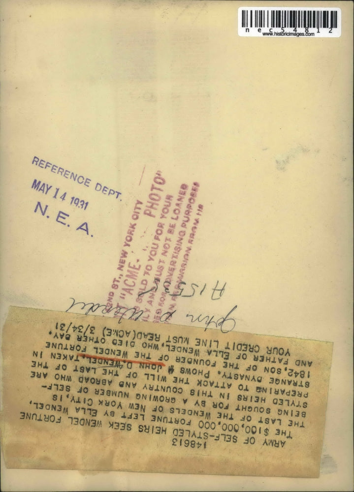 1931 Press Photo of 1842 Photo of John D. Wendel of New York, Ella Wendel's Will