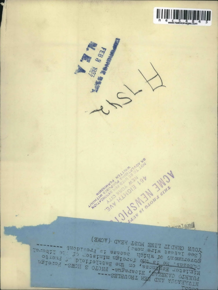 1927 Press Photo Foreign Minister Espinoza on Puerto Cabezas Battlefield