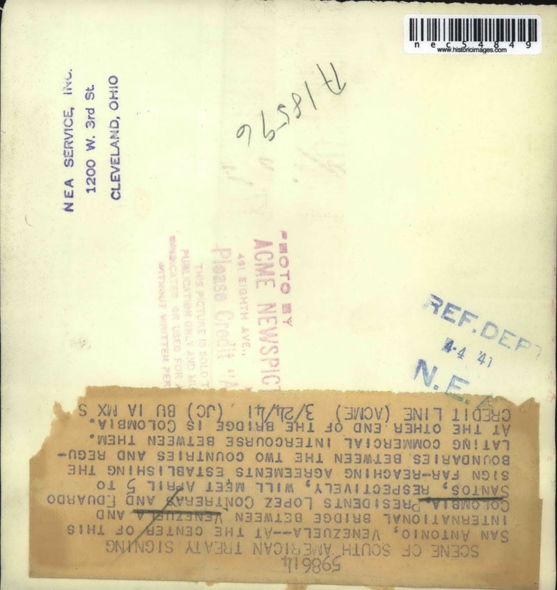 Load image into Gallery viewer, 1941 Press Photo Meeting Place for Venezuelan and Columbian Presidential Meeting
