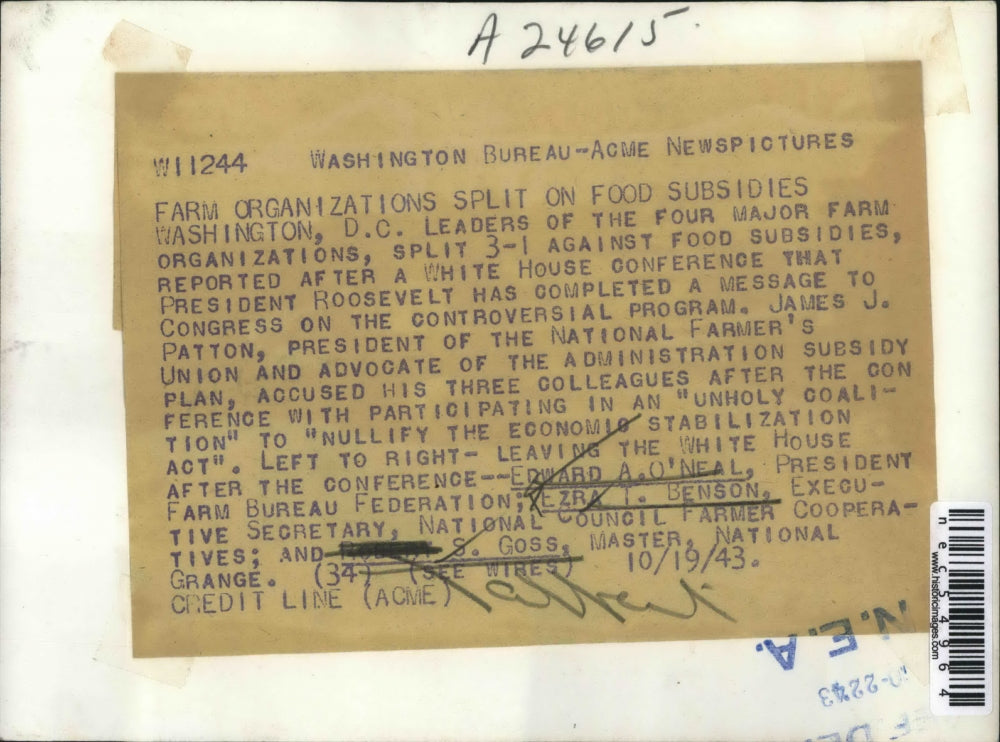 1943 Press Photo Leaders of Major Farm Organizations Against Food Subsidies