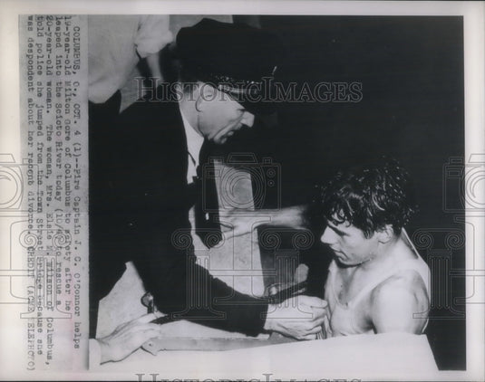 1948 Press Photo Fire Captain JC O'Conner and Milton Gore After Rescue- Historic Images