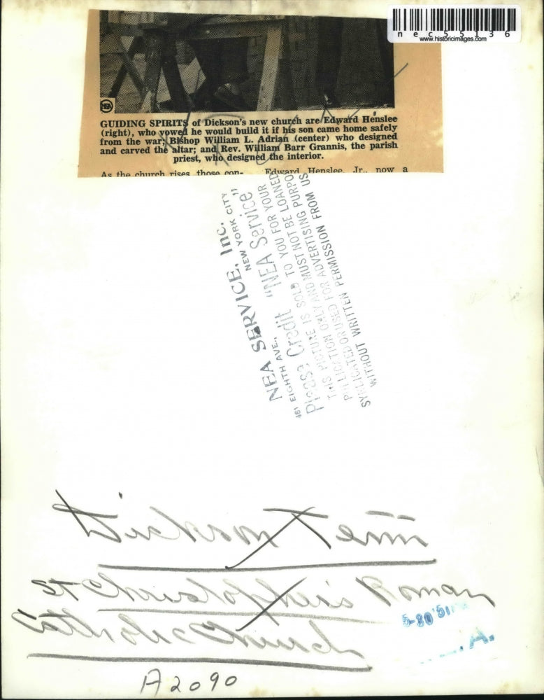 1951 Press Photo Ed Henslee, Bishop Adrian, Rev Grannis at Dickson, TN church