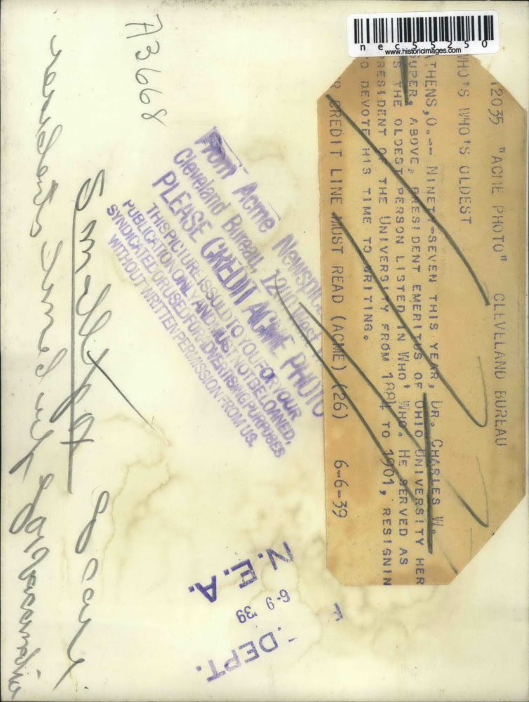 1939 Press Photo Dr Charles W. Super is the oldest person listed in Who's Who