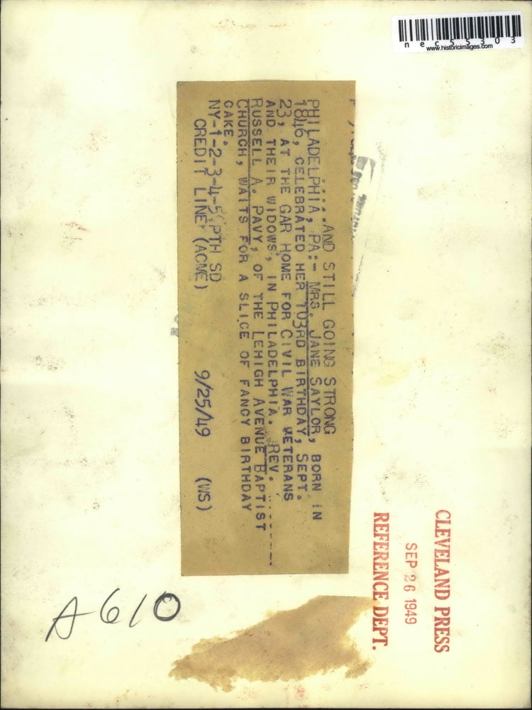 1949 Press Photo Philadelphia JAne Saylor Russell A Pavy Civil War Veterans