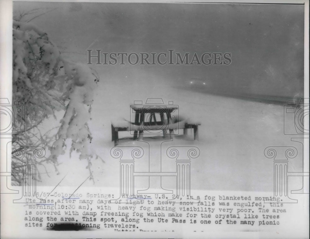 1957 Press Photo Highway US 24 blanketed in fog, after heavy storm
