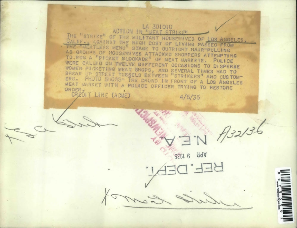 1935 Press Photo Meat strike of militant house wives in LA against prices of