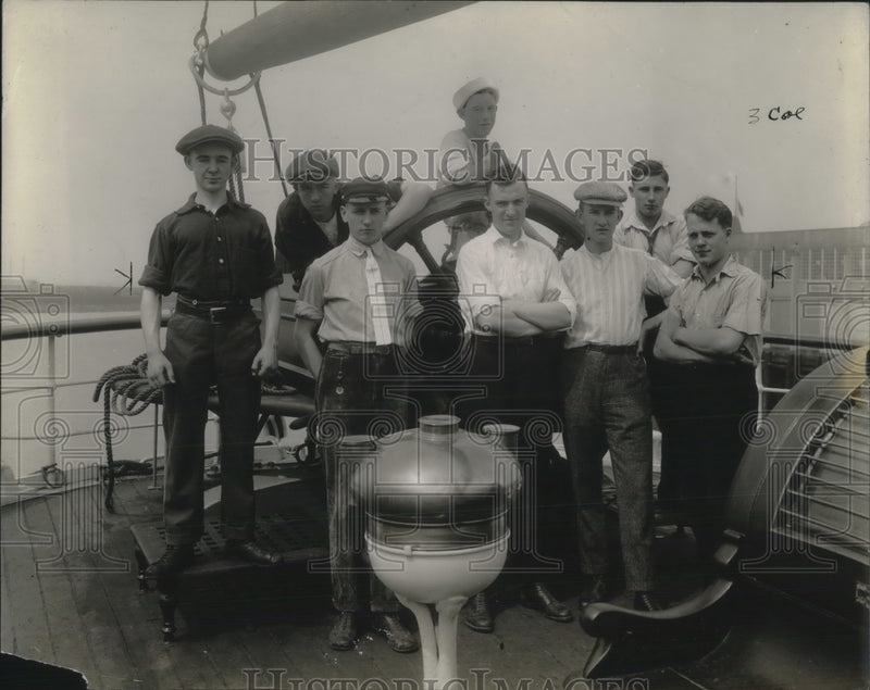 Load image into Gallery viewer, 1923 Press Photo Boys on Red Jacket training for Merchant Marines L to R are
