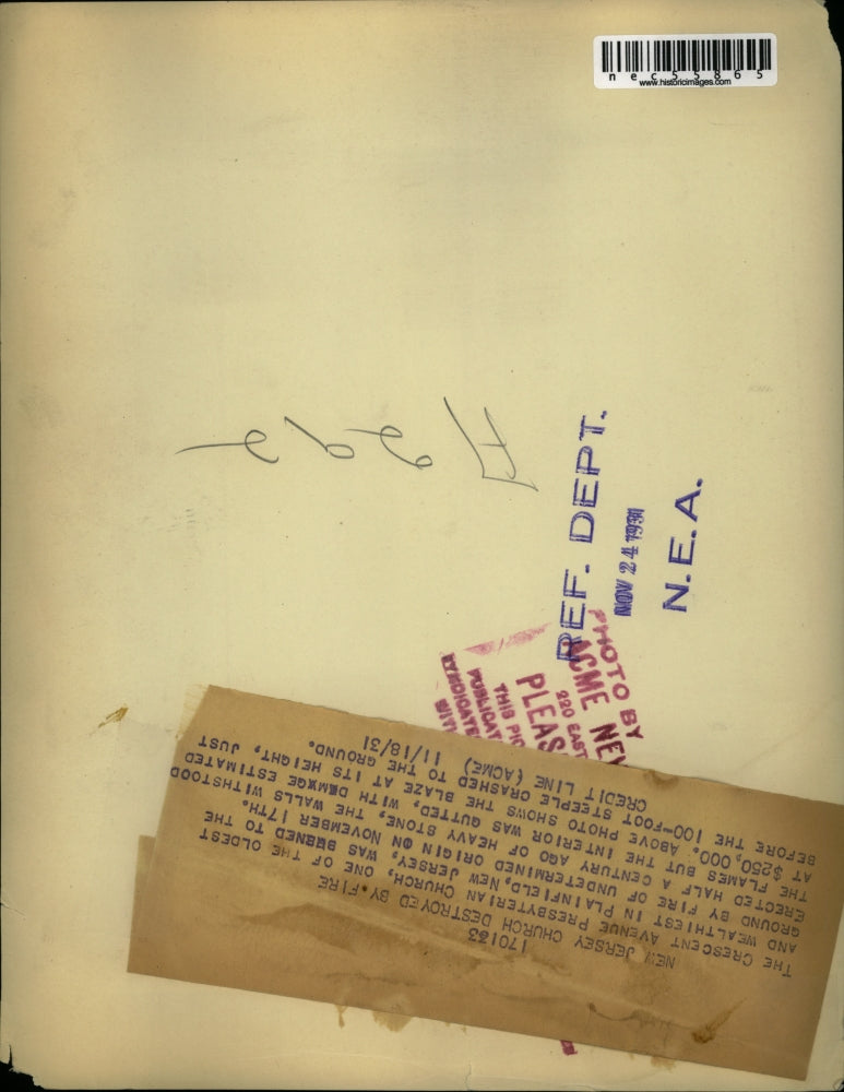 1931 Press Photo Crescent Avenue Presbyterian Church Fire