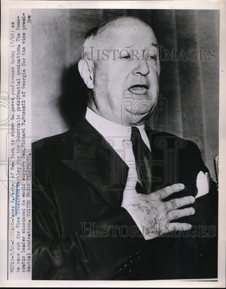 1952 Press Photo James Farly at Democratic Convention Press Conference- Historic Images