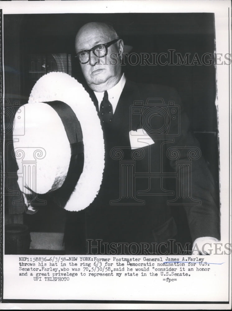 1958 Press Photo Former Postmaster General James Farley- Historic Images