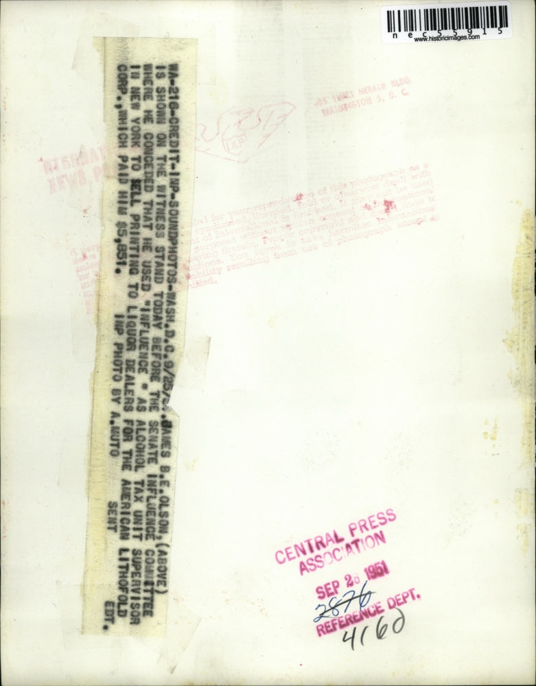 1951 Press Photo B.E. Olson used his influence in a criminal way as alcohol tax