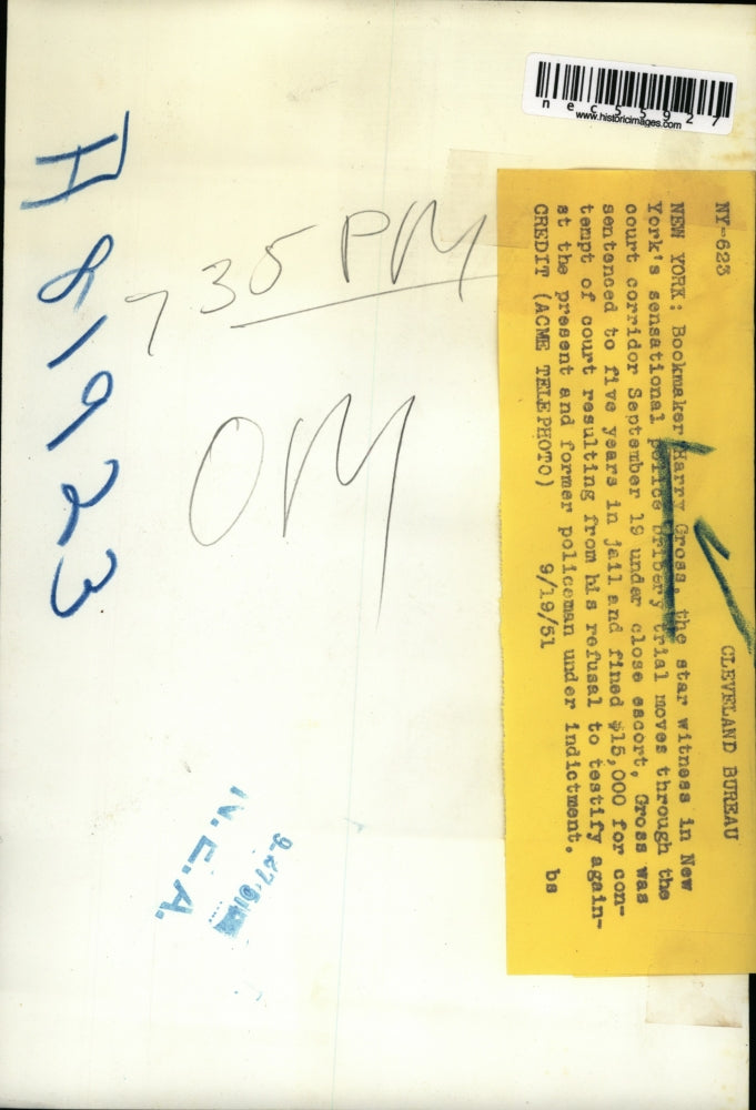 1951 Press Photo bookie Harry Gross, witness in NY police bribery trial