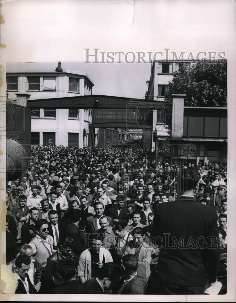 Load image into Gallery viewer, 1953 Press Photo French Reds Outside Renault Plant Paris
