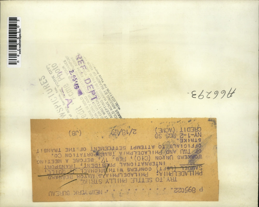 1949 Press Photo Philadelphia Mayor Samuel with Union Leader Michael Quill