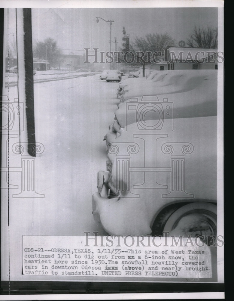 1955 Press Photo Odessa in West Texas Covered in 6-Inch Snow- Historic Images