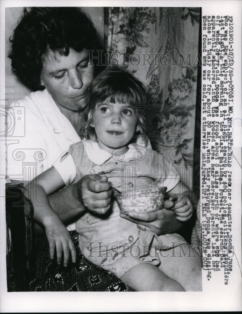 1959 Press Photo Donna June found safe in Clark National Forest