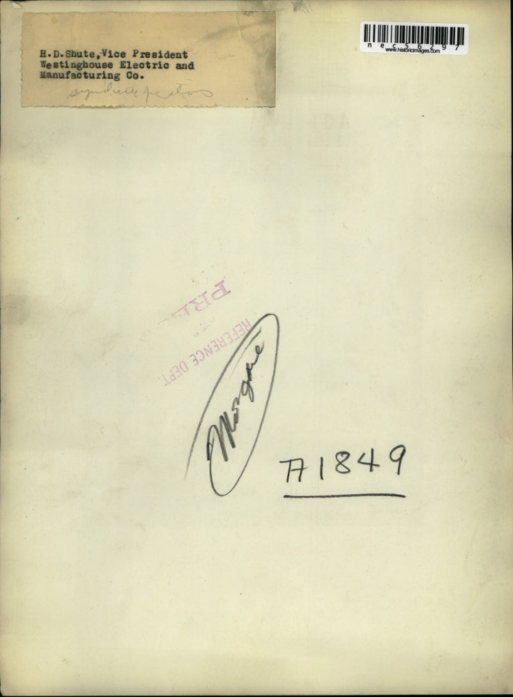 Load image into Gallery viewer, Press Photo HD Shute Vice President Westinghouse Electric Manufacturing
