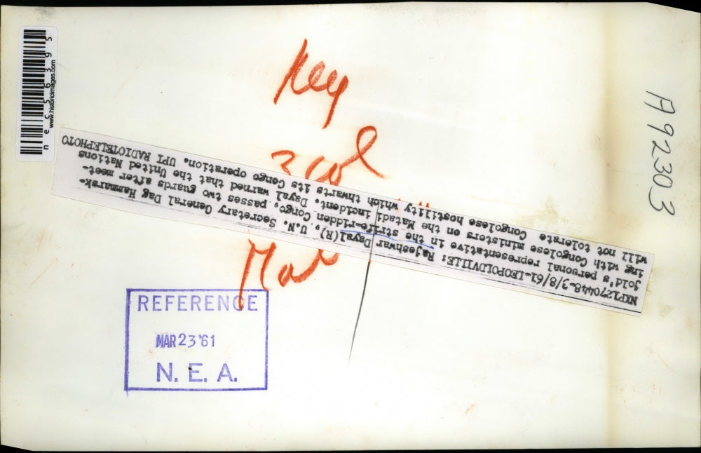 1961 Press Photo UN Sec.Gen. Dag Hammarskjold with Congolese Minister.