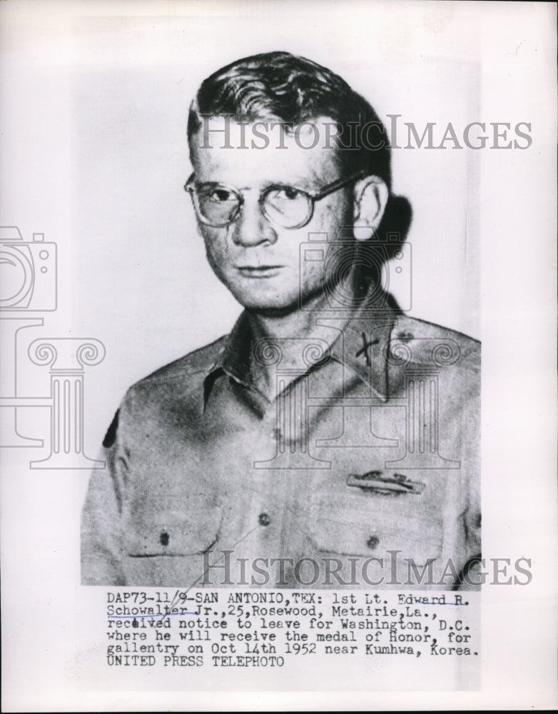 1953 Press Photo Edward R. Schowalter Jr. of Louisiana Medal of Honor Korean War- Historic Images