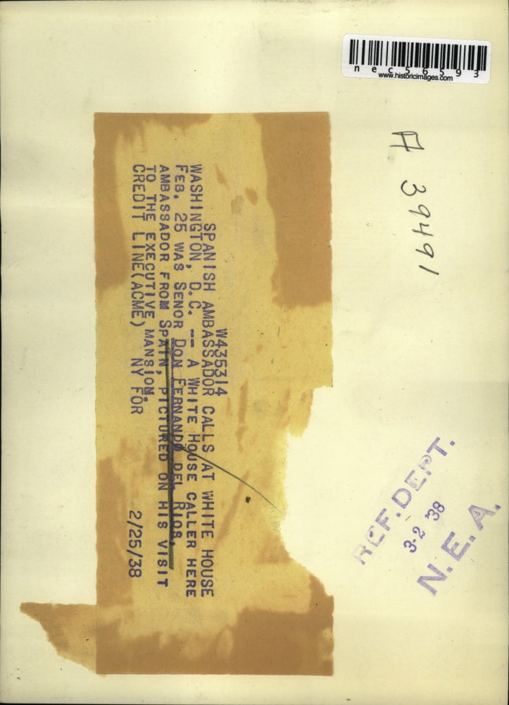 1938 Press Photo Senor Don Fernando Del Rios Calls at White House