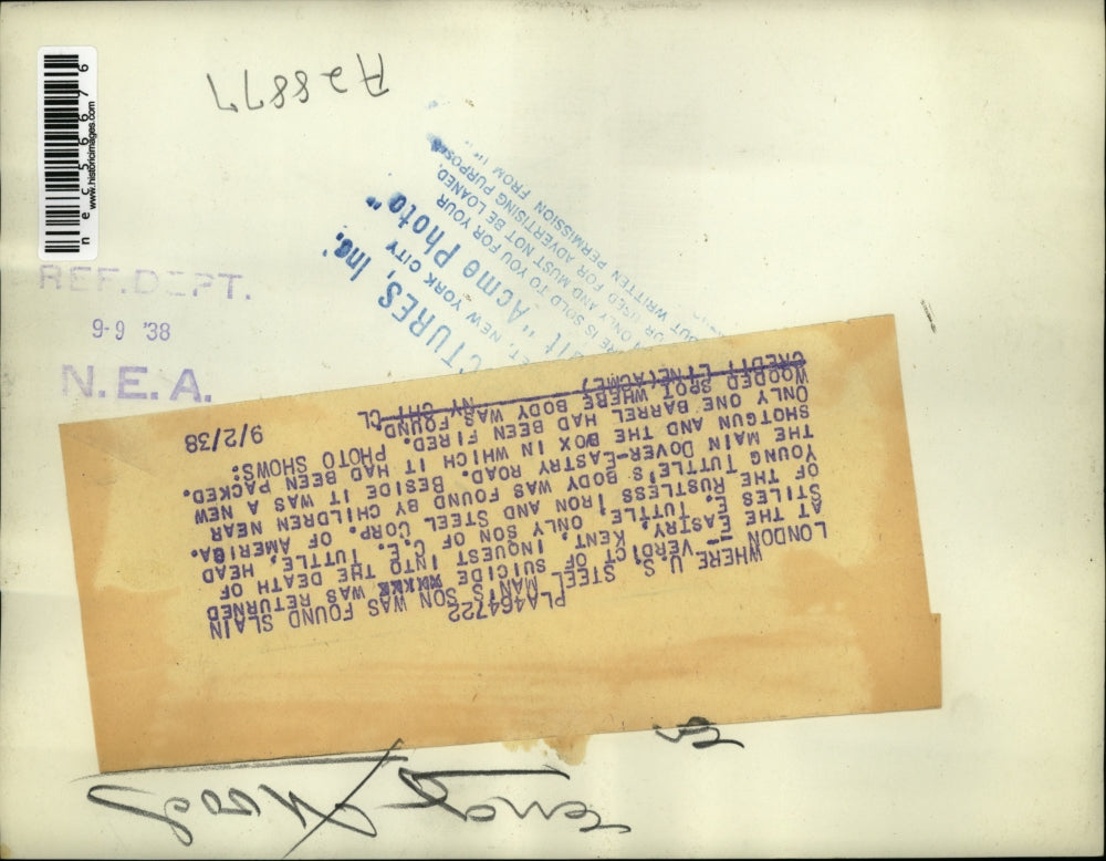 1938 Press Photo London England Suicide Of Steel Worker Rustless Corp