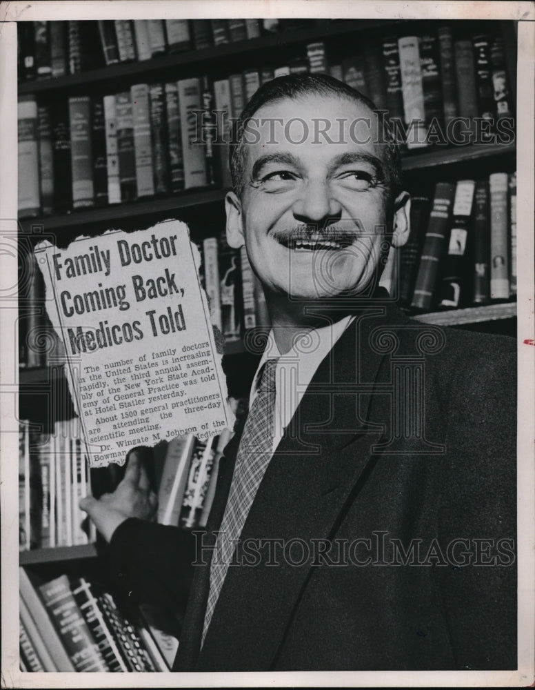1957 Press Photo Family Doctor Dr. Wingate M. Johnson is coming back