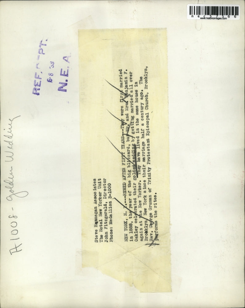 1938 Press Photo Mr. and Mrs. Benjamin celebrate golden wedding with renewed vow