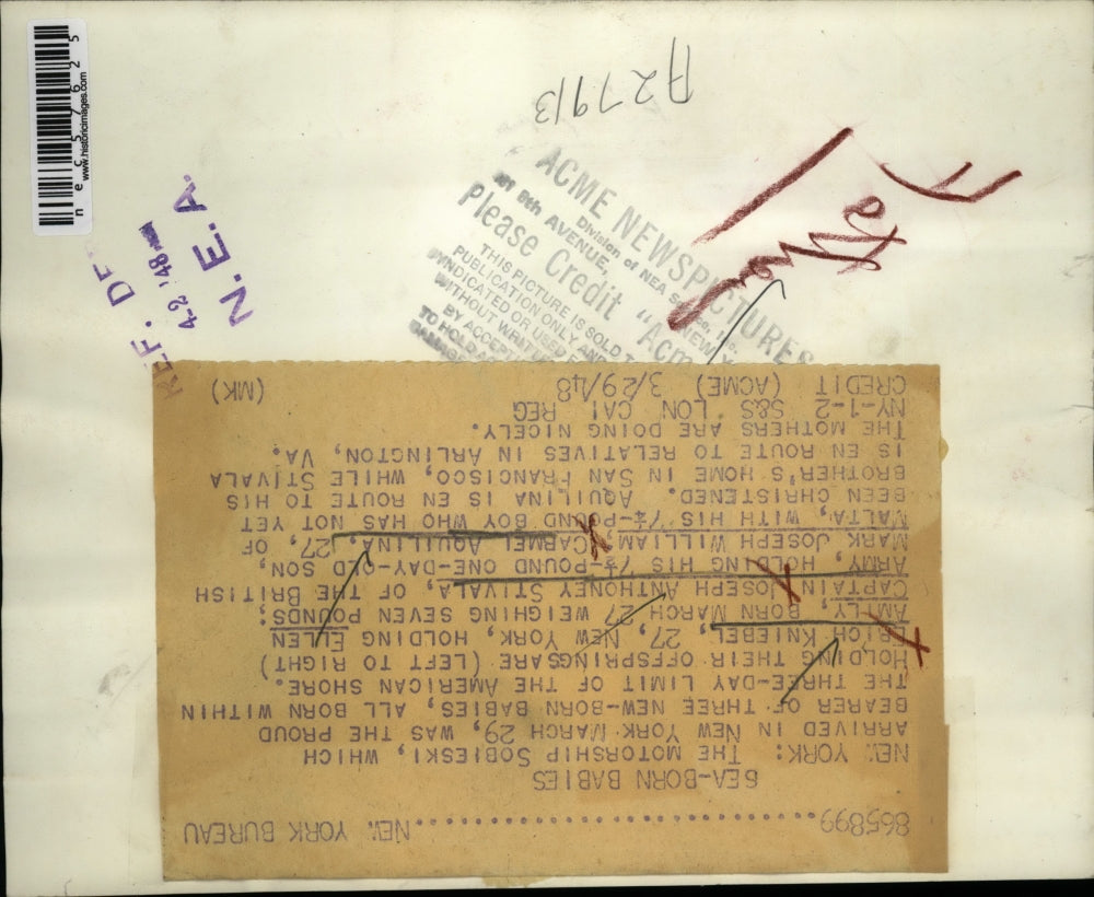 1948 Press Photo three babies born aboard the Motorship Sobieski.