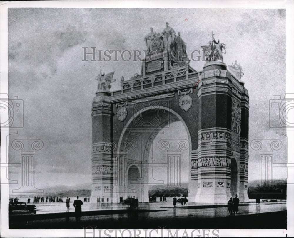 1954 Press Photo Ornament Model Plan of Triumph Arch submitted bu six Architects