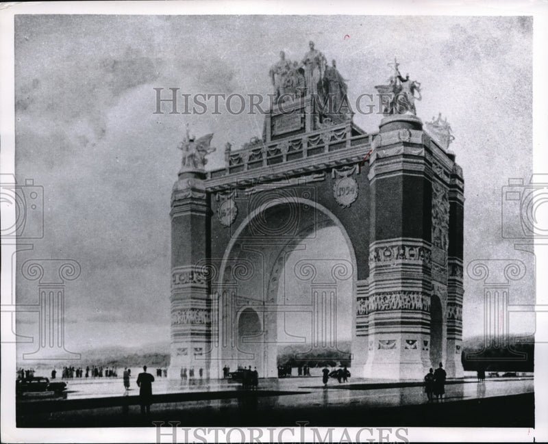 Load image into Gallery viewer, 1954 Press Photo Ornament Model Plan of Triumph Arch submitted bu six Architects
