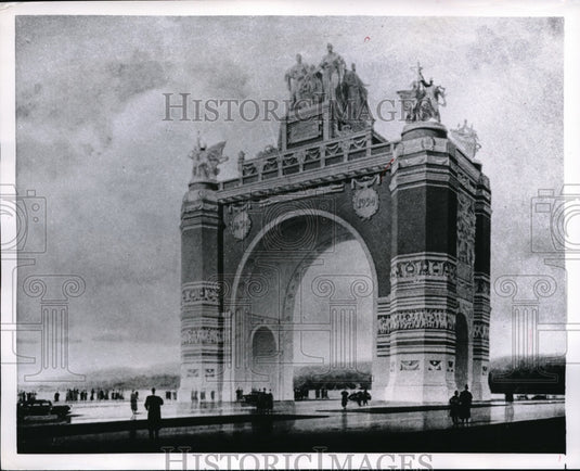 1954 Press Photo Ornament Model Plan of Triumph Arch submitted bu six Architects