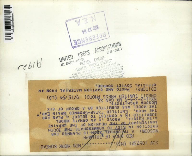 Load image into Gallery viewer, 1954 Press Photo Ornament Model Plan of Triumph Arch submitted bu six Architects
