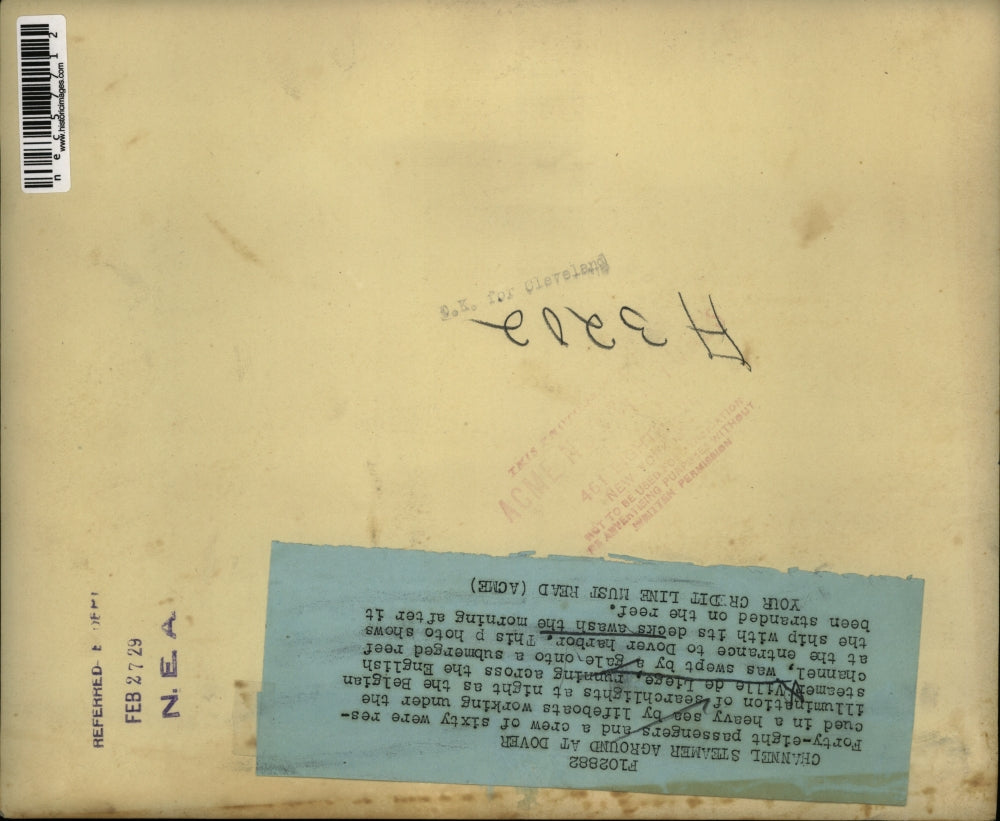 1929 Press Photo Channel Steamer Ville de Leige aground at Dover 48 passengers