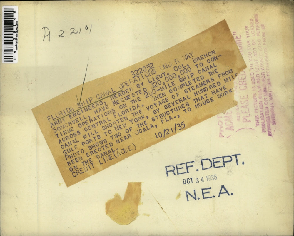 1935 Press Photo Army Engineers Working on Florida Ship Canal Construction