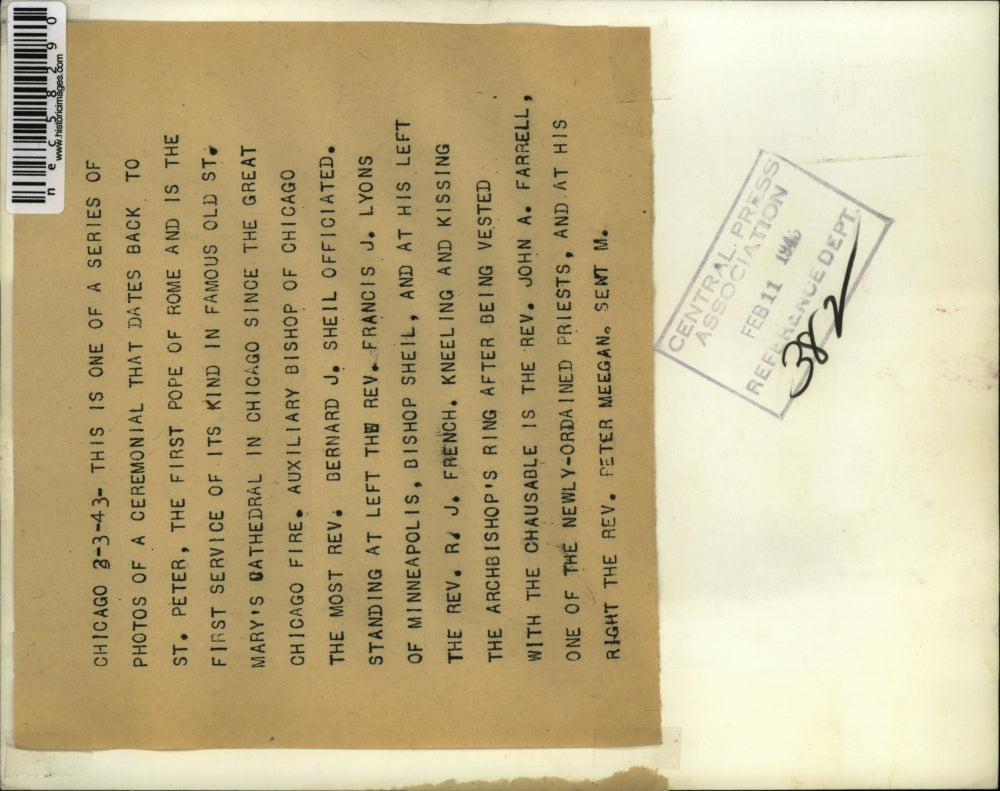 1941 Press Photo The Rev Bernard Sheil officiated at left is Rev Francis J Lyons