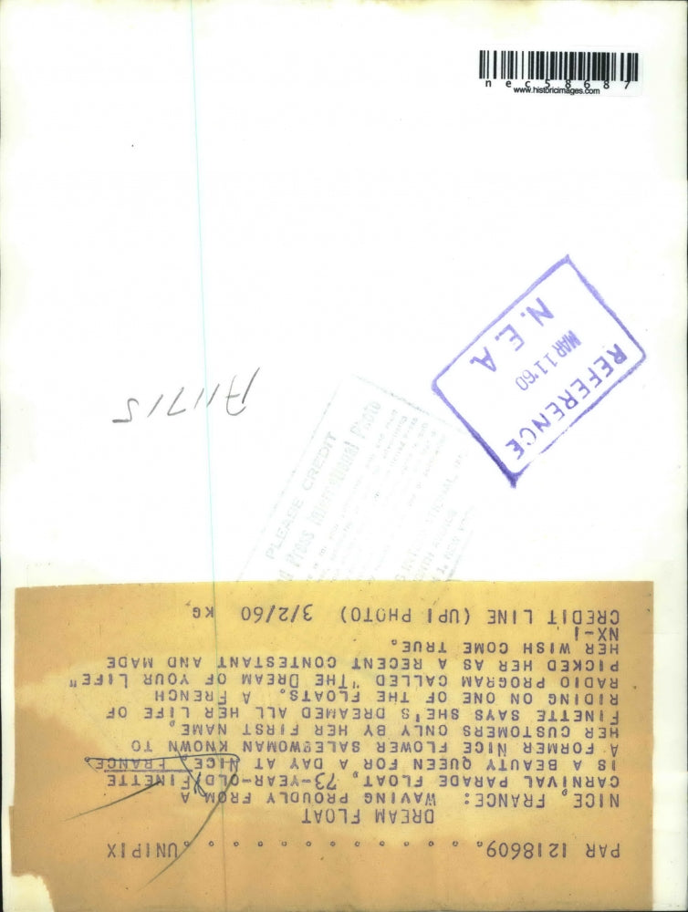 1960 Press Photo Flower Salesman Finette Waves From Parade Float - nec58687