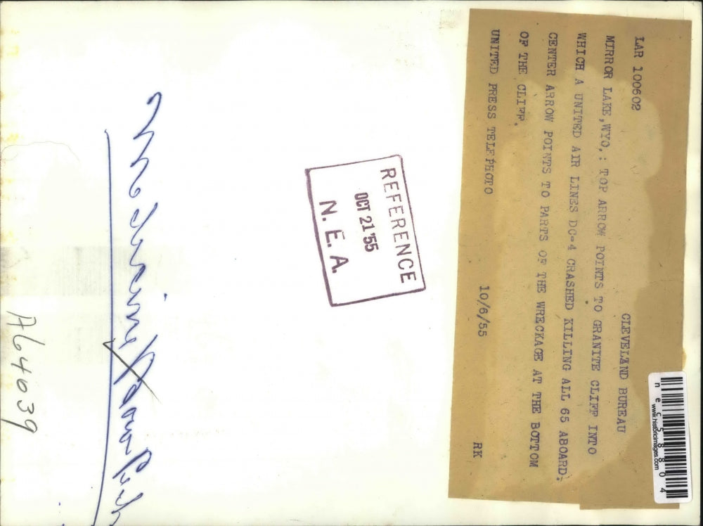 1955 Press Photo Mirror Lake Wyoming Granite Cliff United Airlines Crash Kill 65