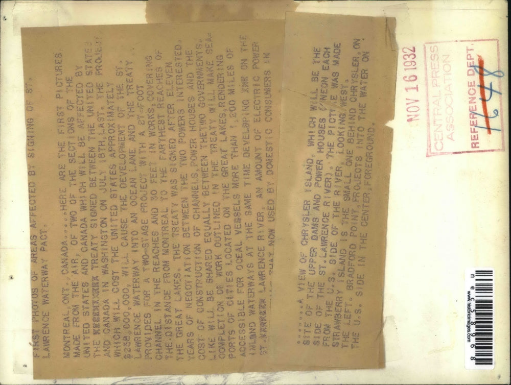 1932 Press Photo Chrysler Island Montreal Canada Boundary Treaty - nec58968
