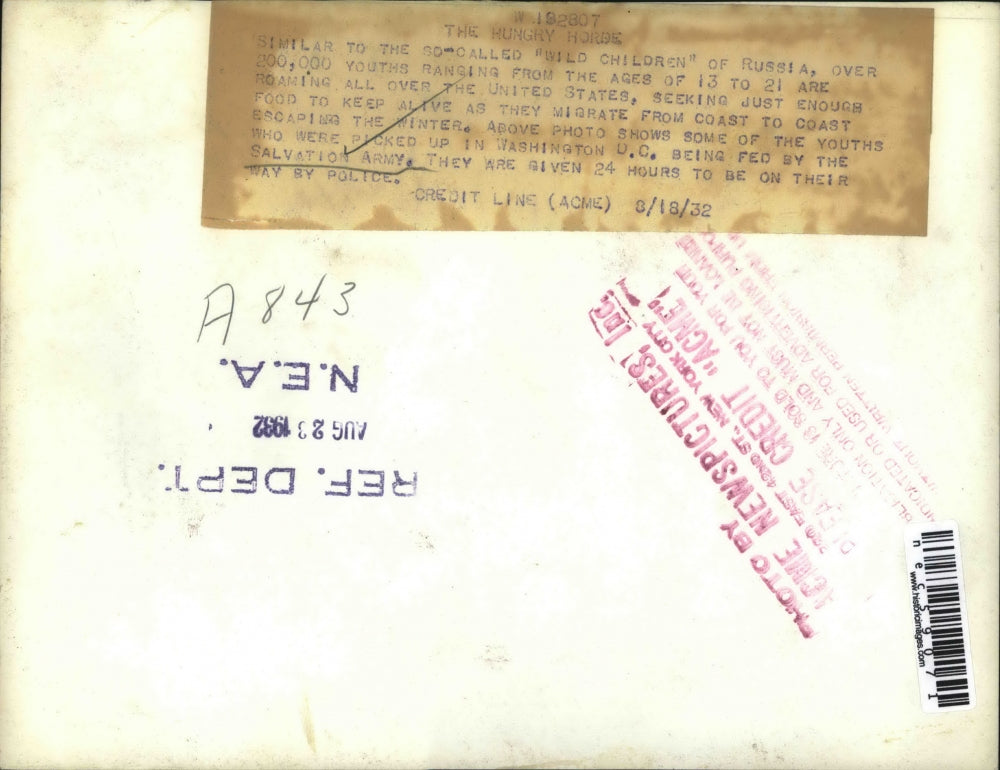 1932 Press Photo Wild children of Russia fed by the Salvation Army