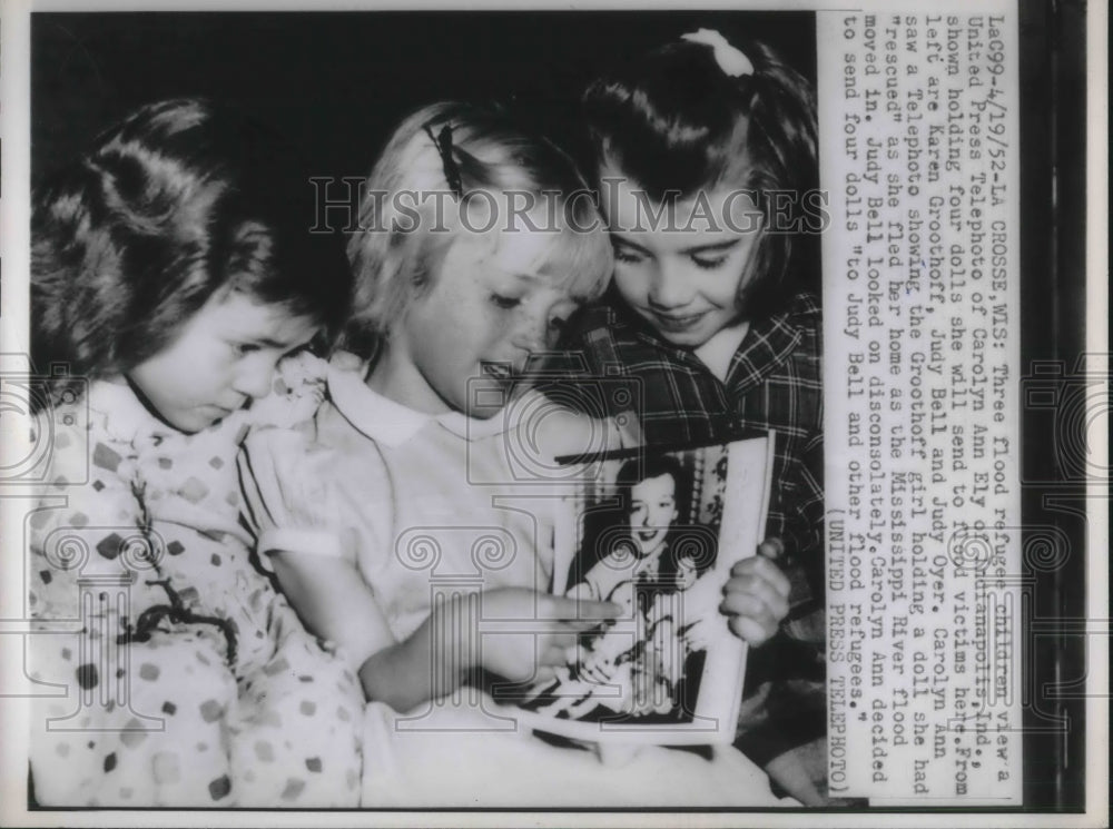 1952 Press Photo Flood refugee children Karen Groothoff, Judy Bell & Judy Oyer