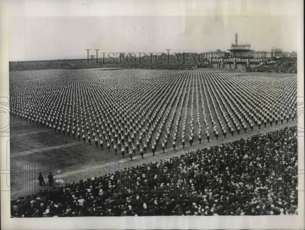 1938 Press Photo Sokol Members shown in Action at a Slet their Natl. Congress.- Historic Images