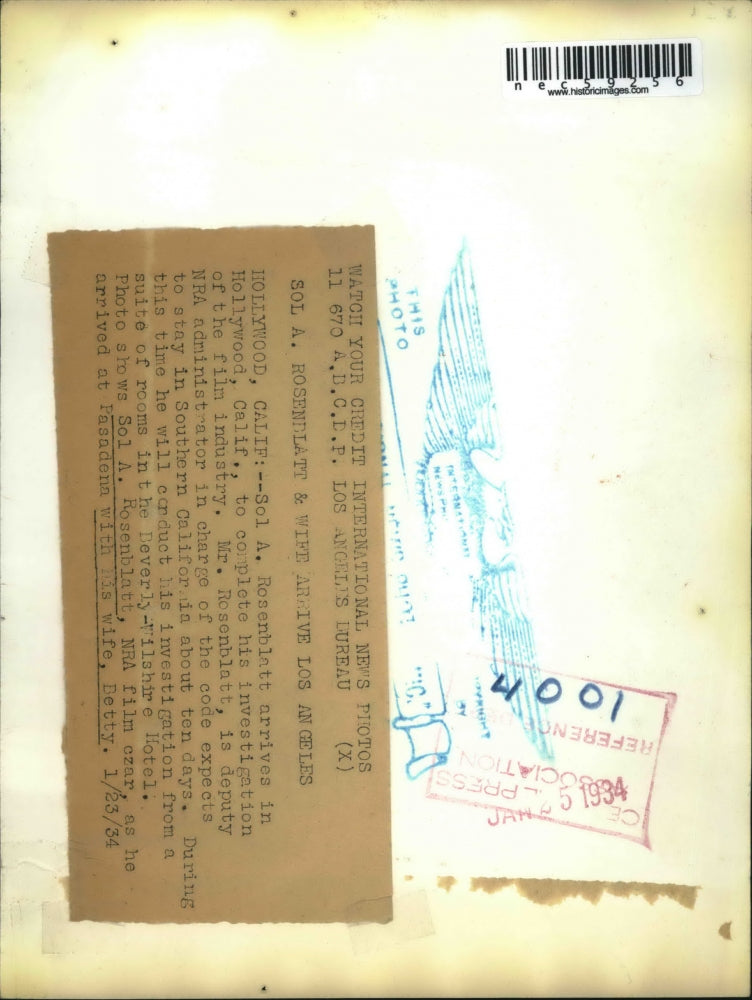 1934 Press Photo Sol Rosenbeblatt arrives in Hollywood