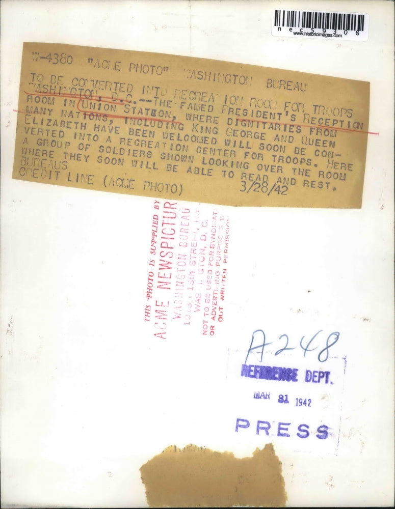 1942 Press Photo The famed President's Reception room in Union Station in D.C.